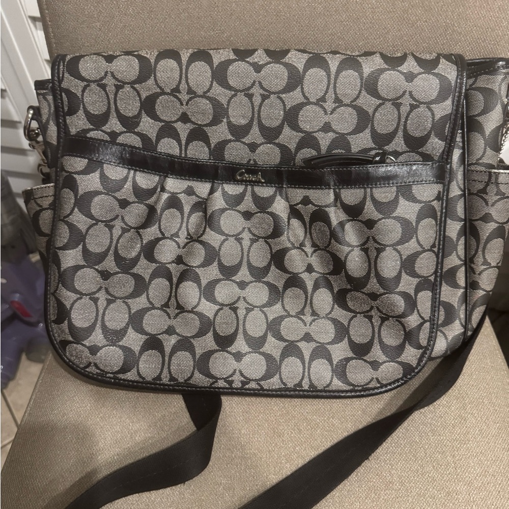 Coach Black/grayish silver and Red Diaper bag with Changing mat. Very roomy!